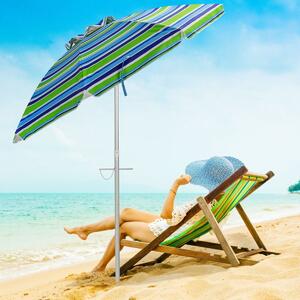 Costway Ombrellone da spiaggia con ancora per sabbia e l’inclinazione regolabile, Ombrellone per esterno Blu e Verde