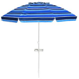 Costway Ombrellone 2,2m da spiaggia con protezione solare UPF50+ inclinato, Ombrellone portatile da esterno Blu