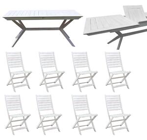 CAESAR - set tavolo da giardino allungabile 150/200x90 compreso di 8 sedie in legno massiccio di acacia