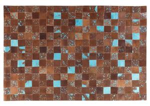 Tappeto patchwork in pelle marrone e blu - 140x200cm - Beliani
