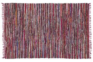 Tappeto tappetino Multicolore Cotone Poliestere 160 x 230 cm A Righe con Frangia Rettangolare Fatto a Mano Boho Eclettico Beliani