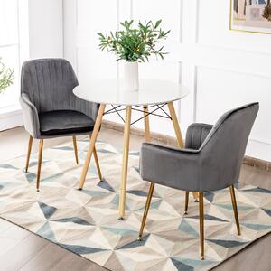 Costway Set di 2 sedie moderna comoda con sedile in spugna spessa, Poltrona rivestita e gambe in acciaio dorato Grigio