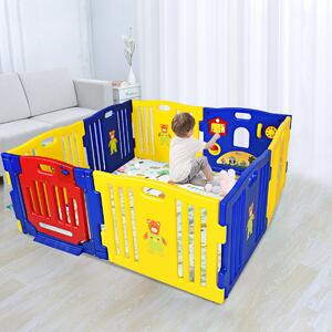 Costway Box con 8 pannelli in PE e porta con giocattoli educativi per bambini, Centro attività sicuro con doppie ventose