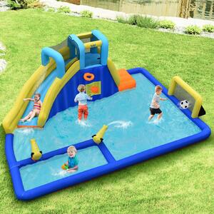Costway Castello gonfiabile 6 in 1 con scivolo per uso asciutto o bagnato, Parco acquatico gonfiabile 526x373x203cm