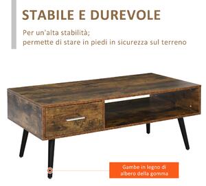 HOMCOM Tavolino da Caffè Stile Industriale, 1 Cassetto, 1 Ripiano, Design Elegante per Soggiorno - 110x55x45cm, Nero e Color Legno