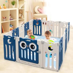 Costway Box pieghevole per bambini con 16 pannelli in HDPE, Centro attività per bambini con forme regolabili Blu