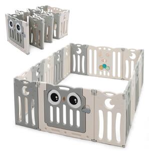 Costway Box pieghevole per bambini con 16 pannelli in HDPE, Centro attività per bambini con forme regolabili Beige