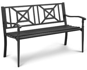 Costway Panchina in acciaio verniciato a polvere con schienale decorativo e braccioli ergonomici, Panca per esterno Nero