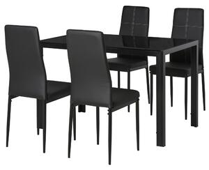 HOMCOM Set da pranzo 4 Sedie imbottite e 1 Tavolo per sala da pranzo tavolo da pranzo con sedie 4 persone in metallo vetro PU nero