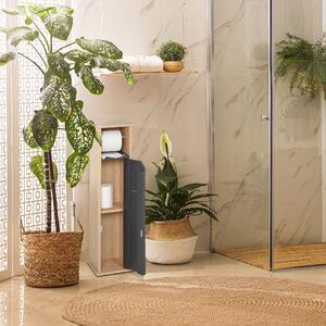 HOMCOM Armadio da bagno per carta igienica organizzatore ripiano regolabile color bambù grigio 18 x 18 x 75cm