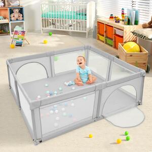 Costway Box per bambini con cancelli di sicurezza per interno, Centro attività portatile 206x185,5x68cm Grigio