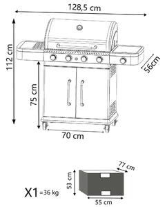 PIROS - Barbecue a gas in acciaio inox 4 fuochi + 1 fuoco laterale