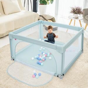 Costway Box per bambini con pareti a rete traspirante, Centro attività con cancelli di sicurezza 120x120x68cm Blu