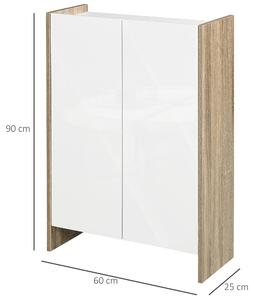 HOMCOM Armadietto 2 ante moderno, 2 parti di spazio interno, in legno, bianco color rovere, 60 x 25 x 90cm