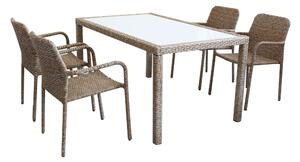 AXONA - set tavolo da giardino con piano in vetro 150x90 compreso di 4 poltrone intreccio in rattan sintetico
