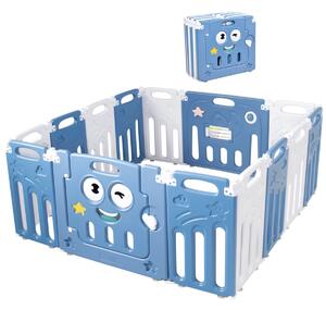 Costway Recinto per bambini con 14 pannelli pieghevoli porta richiudibile, Box per bambini da interno 160x118x65cm Blu
