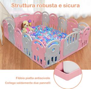 Costway Box con 16 pannelli per bambini con forma regolabile, Centro attività pieghevole in HDPE Rosa e grigio