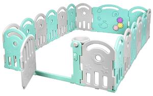 Costway Box pieghevole con 18 pannelli in HDPE per bambini, Recinto con carillon e anello da basket Verde e grigio