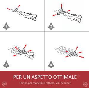 HOMCOM 180cm Albero di Natale Pino artificiale Testa di Rami in Bianco, con 836 Rami e Bacche Rosse, Base Pieghevole e Rimovibile