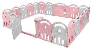 Costway Box con 20 pannelli in HDPE con chiusura esterna per bambini, Recinto con anello da basket Rosa e grigio