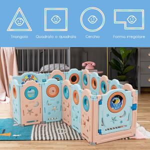 Costway Box multifunzionale con 16 pannelli e giocattoli educativi per bambini, Recinto portatile Azzurro e rosa