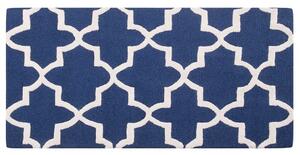 Tappeto tappetino Lana Blu 80 x 150 cm Traliccio Motivo Quadrifoglio Trapuntato a Mano Orientale Trifoglio Marocchino Beliani