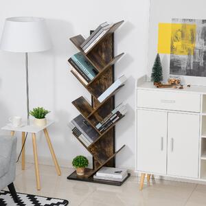 HOMCOM scaffale libreria design scaffale in legno ad Albero in Legno, Scaffale con Tanti Ripiani per Casa e Ufficio, Marrone, 50 x 28 x 142cm