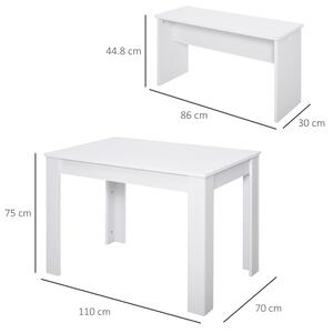 HOMCOM Set da Pranzo Tavolino con 2 Panche, in Stile Moderno, Bianco, per Casa, Ristorante e Caffetteria, 110x70x75cm