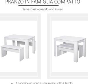 HOMCOM Set da Pranzo Tavolino con 2 Panche, in Stile Moderno, Bianco, per Casa, Ristorante e Caffetteria, 110x70x75cm