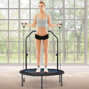 Costway Trampolino pieghevole 101 cm con 2 bande di resistenza, Trampolino con maniglia regolabile in altezza Nero e blu