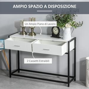 HOMCOM Tavolo Consolle per Ingresso con 2 Cassetti, Piano d'appoggio in Legno Bianco e Gambe in Metallo Nero 120x34x81cm