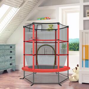 Costway Tappeto elastico per bambini con rete di sicurezza in acciaio resistente, Tappeto elastico con struttura Rosso