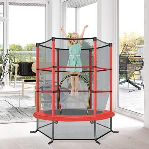 Costway Tappeto elastico per bambini con rete di sicurezza, Tappeto elastico con struttura in acciaio resistente Rosso