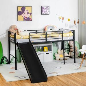 Costway Letto singolo a soppalco per bambini con scala e scivolo, Mini struttura del letto con 4 barriere Nero