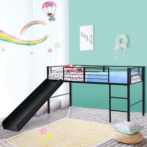 Costway Letto singolo a soppalco per bambini con scala e scivolo, Mini struttura del letto con 4 barriere Nero