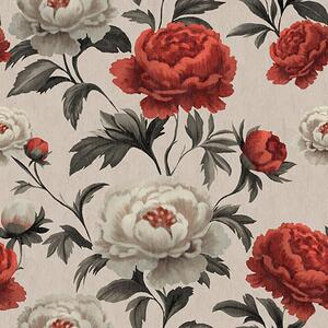 Carta da parati Peonie in stile retrò su sfondo beige, Parati fiori e piante classici, a00107 : Uwalls.it