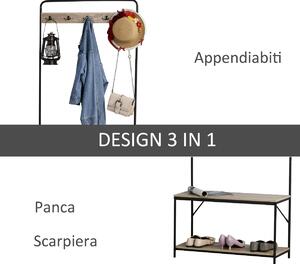 HOMCOM Appendiabiti con Panca e Scarpiera in Stile Industriale, Mobile per Ingresso Vintage in Legno e Acciaio Nero