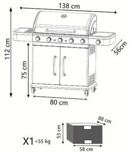 PIROS - Barbecue a gas in acciaio inox 5 fuochi + 1 fuoco laterale