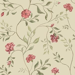 Carta da parati Fiori e boccioli rossi su sfondo chiaro, Parati classici in stile inglese, a00114 : Uwalls.it