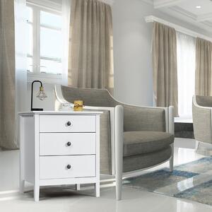 Costway Comodino moderno di legno con 3 cassetti e maniglie, Tavolino multiuso per casa salone camera da letto Bianco