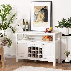 Costway Credenza per cucina con porta bottiglie di vino a forma incrociata, Mobile da cucina con mensola aperta Bianco