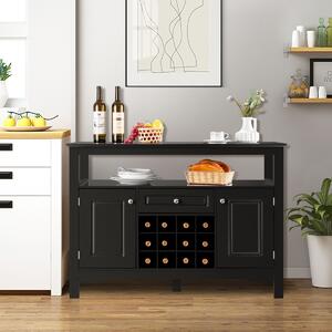 Costway Credenza per cucina con porta bottiglie di vino a forma incrociata, Mobile da cucina con mensola aperta Nero