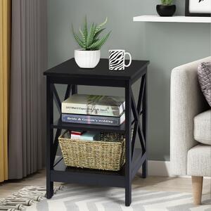 Costway Set di 2 Tavolini a 3 ripiani da soggiorno Comodini in legno con mensola 40X40X61cm Nero