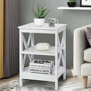Costway Set di 2 Tavolini a 3 ripiani da soggiorno Comodini in legno con mensola 40X40X61cm Bianco
