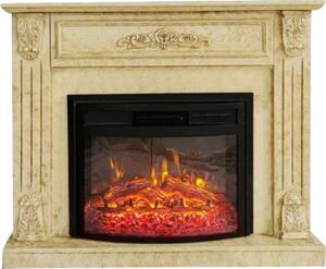 Casa Padrino Caminetto elettrico barocco giallo/nero 117 x 31 x h. 94 cm - Caminetto decorativo da salotto con telecomando - Mobili da salotto in stile barocco - Mobili barocchi - Caminetti elettrici barocchi