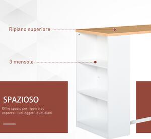 HOMCOM Tavolo Alto da Cucina e Bar con 3 Mensole, Struttura in Acciaio e MDF, Stile Moderno, Bianco, 115x55x100cm