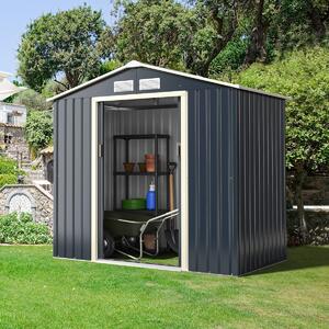 Costway Capanno degli attrezzi di metallo con 4 sfiati e ante singole scorrevoli, Casetta da giardino 213x127x195cm