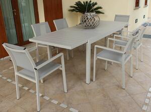 DEXTER - set tavolo da giardino allungabile 160/240x90 compreso di 8 poltrone in alluminio