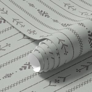 Carta da parati Motivo etnico con motivi nei colori grigio e menta, Parati geometrica classici, Parati geometrica a righe classici, a00138 : Uwalls.it