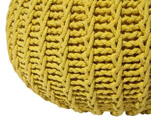 Pouf ottomana giallo in cotone lavorato a maglia perline EPS riempimento rotondo piccolo poggiapiedi 50 x 35 cm Beliani